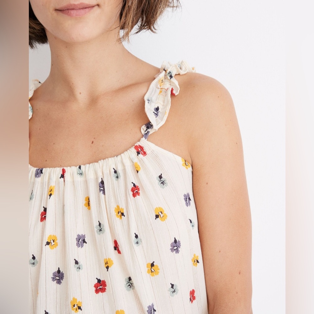 Madewell Ruffle-Strap Cami Top in Metallic-Striped Confetti Floral size 10 - Picture 3 of 13